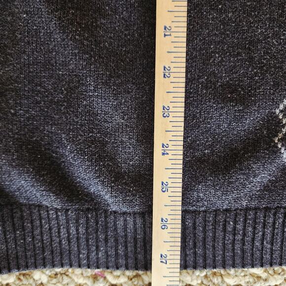 Vintage Perry Ellis 1/4 Zip 100% Cottton Sweater Classic Argyle Charcoal Gray - Picture 5 of 6